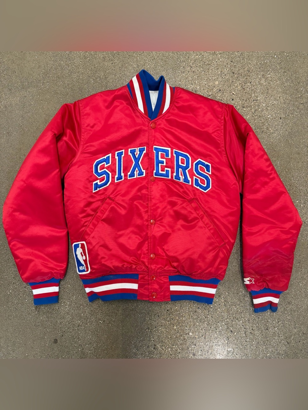 Vintage Philadelphia 76rs Starters Satin Bomber Varsity Jacket NBA Mens Small
